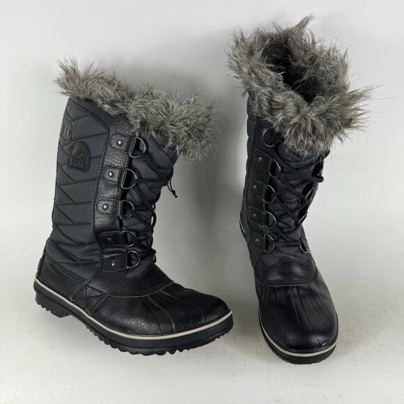 Sorel Tofino II Duck Boots Women's 9 Black Nylon Lace Up Waterproof NL2332-010 - Picture 1 of 9